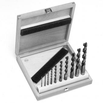 Brad Point Drill Bit, HSS-G, 10 pcs. Set in wooden case Ø 3, 4, 5, 6, 8, 10, 12, 13, 14, 16 mm<br><br>Machine Drill w. brad point a. cutting lips, HSS, 10 pcs. In wooden case 