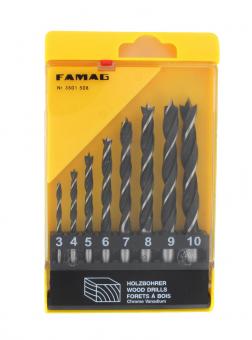 Brad Point Drill Bit, CV, 8 pcs. Set in plastic box. Ø 3, 4, 5, 6, 7, 8, 9, 10 mm<br><br>8 pcs. Set in plastic box. Ø 3, 4, 5, 6, 7, 8, 9 and 10 mm 