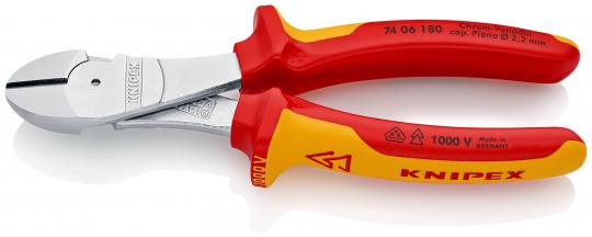 High Leverage Diagonal Cutter insulated with multi-component grips, VDE-tested chrome plated 180 mm 