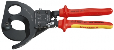 Cable Cutter (ratchet action) insulated with multi-component grips, VDE-tested black lacquered 