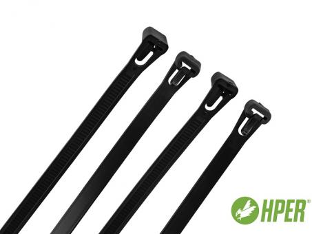 Bridas para cables reutilizables HPER, natural, 360 x 7,5 mm, con apoyo extra ancho para el pulgar, 100 unidades. 