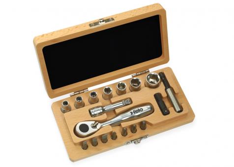 Mini socket spanner set "X Classic" in solid wooden box, 18 pieces 